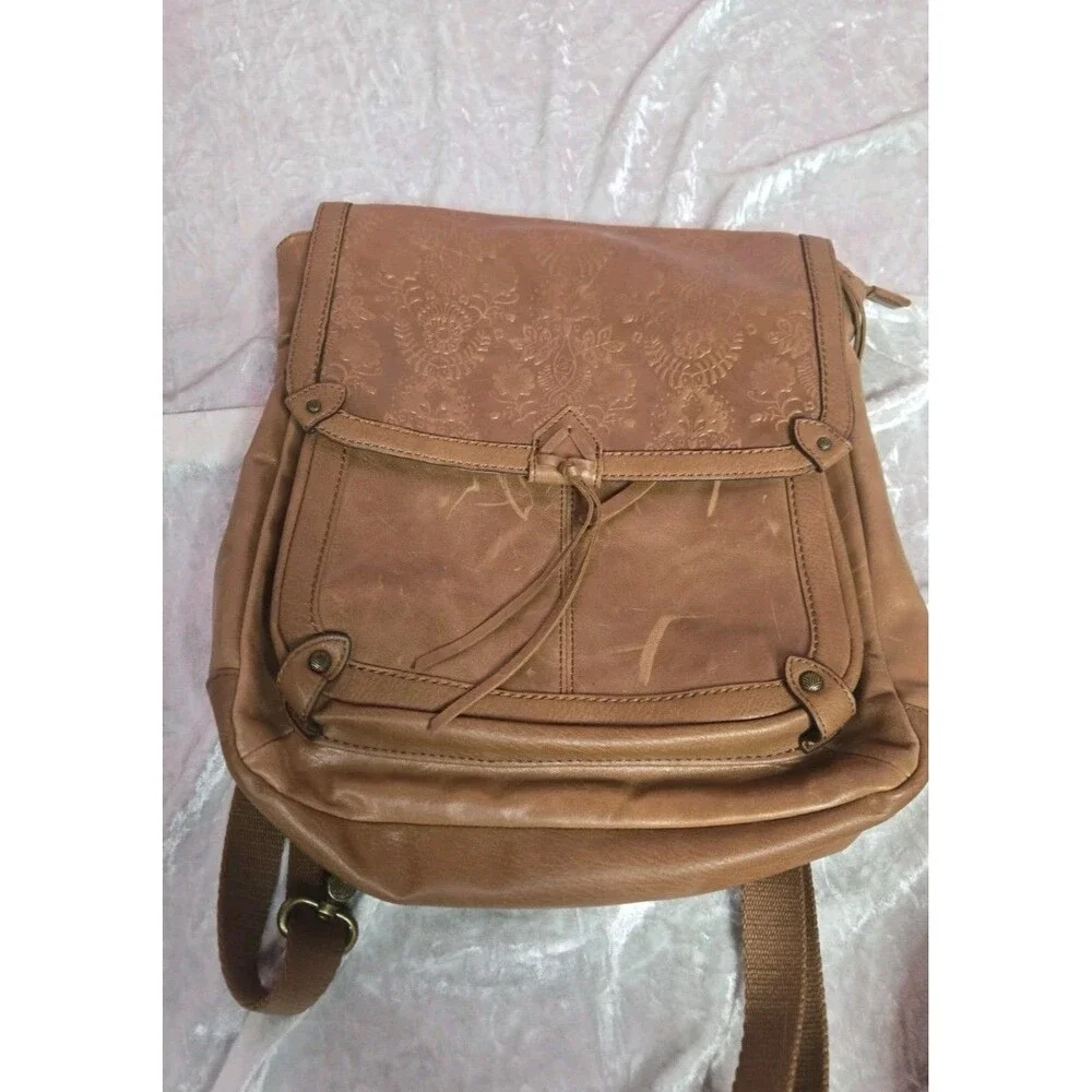 The Sak Tan Ventura Embossed Floral Tooled Leather Backpack 13x15x5